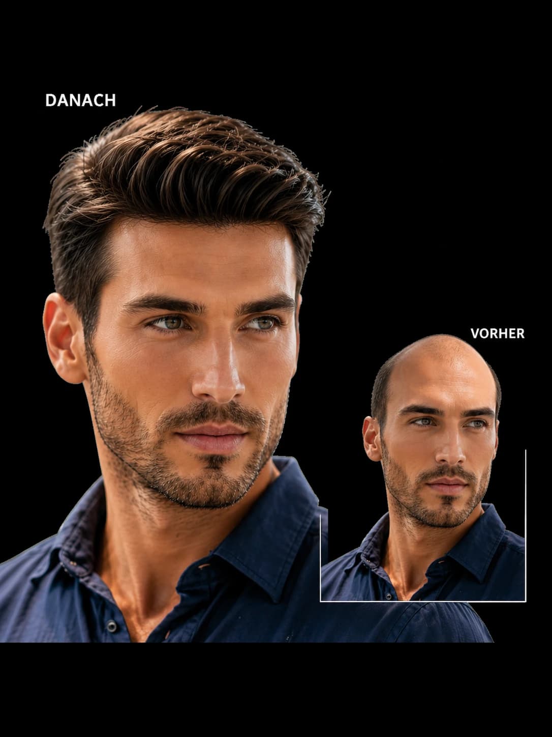 Herren-Haarsystem: Vorher und Danach